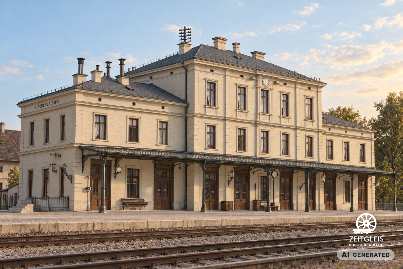 Empfangsgebäude Kirchenlaibach um 1880 – KI-generierte Rekonstruktion auf Grundlage des Modells V64