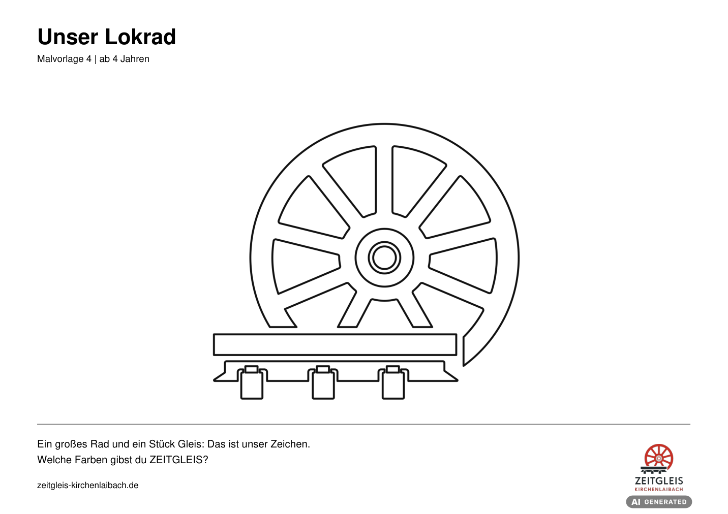 Malvorlage: Lokrad und Gleis aus dem ZEITGLEIS-Logo ohne Schriftzug